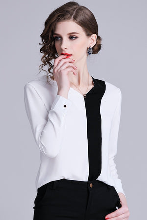 Black White Elegant Women Shirt Top Blouse