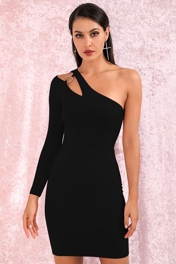 Sensual Black Cut Out Off Shoulder Bodycon Party Mini Dress – Verkadi
