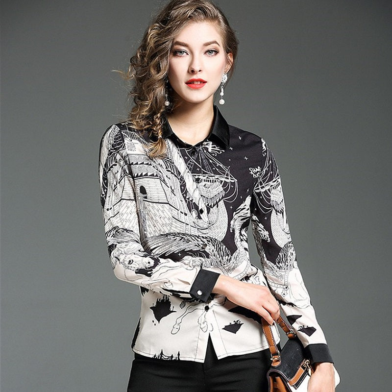 Long Sleeve Printed Shirt Blouse