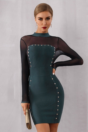 Sexy Bandage Long Sleeve Lace Bodycon Party Club Mini Dress