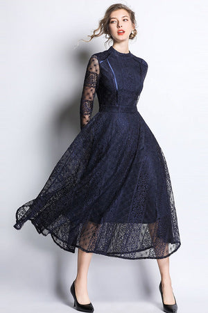 Vintage Lace Big Swing A-Line Mid-Calf Dress