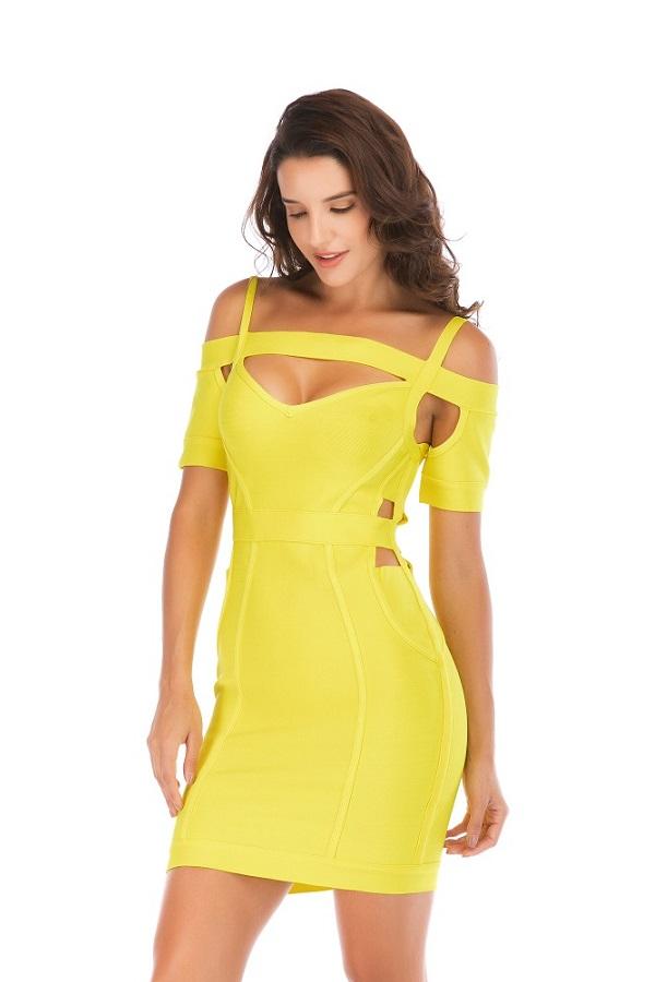 Sensual Off Shoulder Short Sleeve Hollow Out Bodycon Mini Dresses