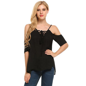 Sexy Casual Lace-Up Spaghetti Strap Blouse Top Verkadi.com