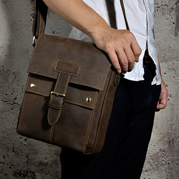 Crazy Horse Genuine Leather Men's Crossbody Bag Messenger Bag