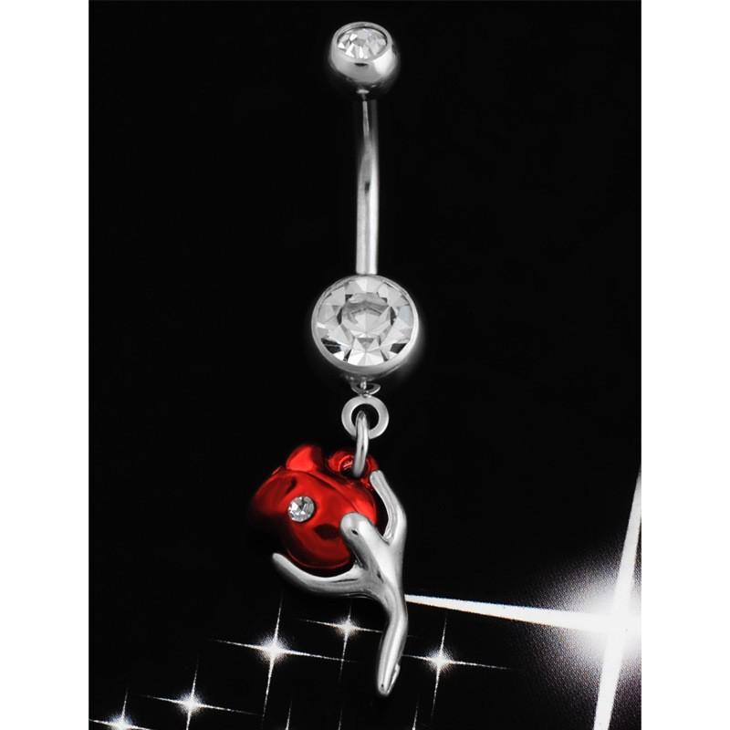 Romantic Red Rose Flower Belly Button Ring