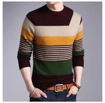 Mink Cashmere Wool Striped O-Neck Pullover Verkadi.com