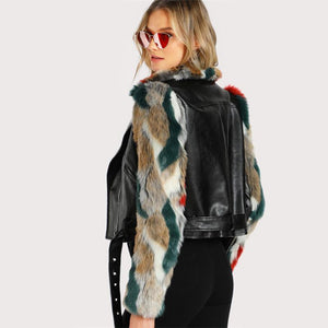 Multi Color Faux Fur Sleeve & Collar Leather Hip Jacket Verkadi.com