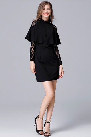 Lace Patchwork Cloak Sleeves Cape Design Mini Dress