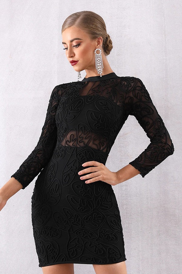 Black Long Sleeve Lace Bandage Club Party Dress