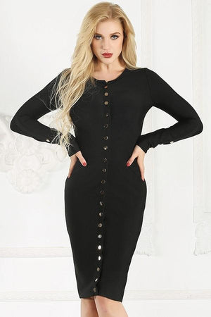 Classic Long Sleeve Bodycon Midi Cocktail Party Dress