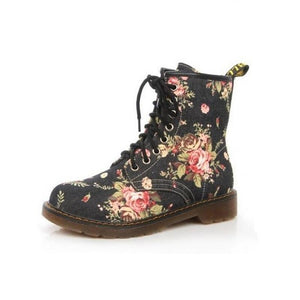 Hip Lace Up Round Toe Flowery Print Street Wear Ankle Boots Verkadi.com