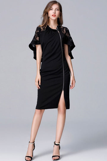 Lace Patchwork Cloak Sleeves Pencil Mini Dress