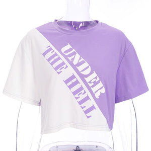 Hip Purple O Neck Cotton Crop Top Sweatshirt Hoodie