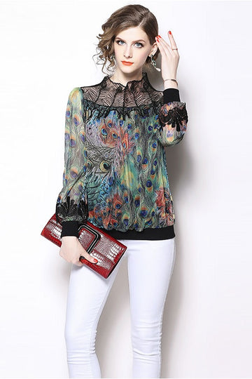 Chiffon Vintage Print Blouses Shirts Top