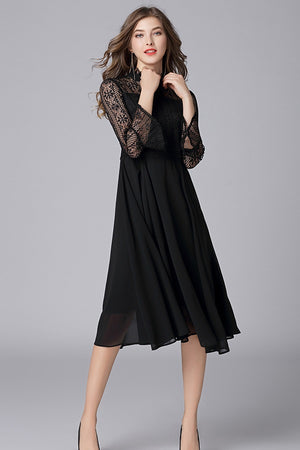 Chiffon Lace A-line Butterfly Sleeve Plus Size Midi Dress