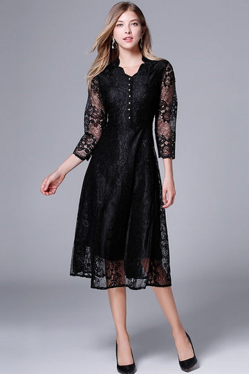 A-line Lace O-Neck Flare Sleeves Casual Mini Dress