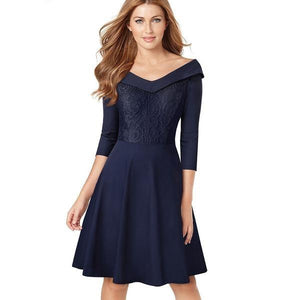 Elegant Lace Turn-Down Collar Dress