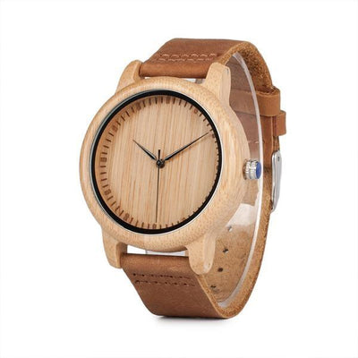 Women's Engraved Bamboo Photo Watch Wooden Leather Strap 40mm main image 0