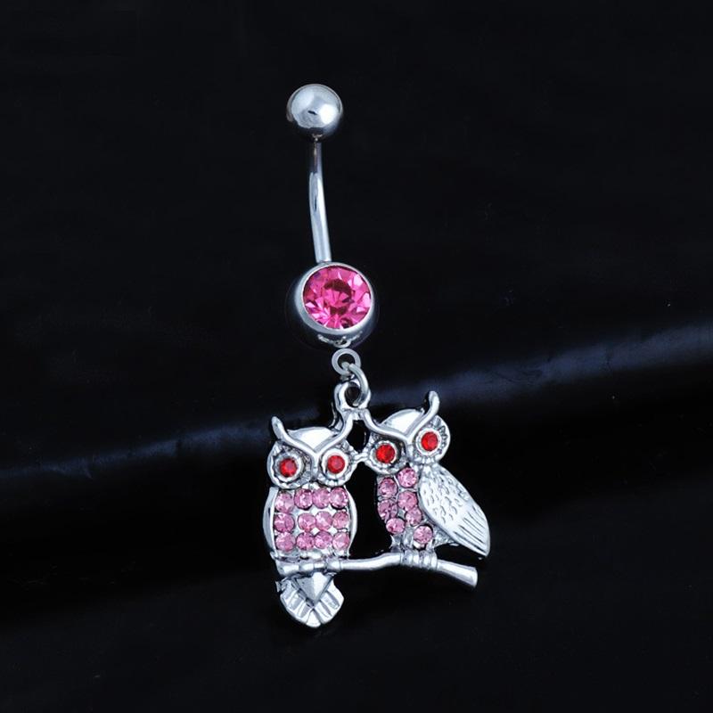 Romantic Owl Family Pink Belly Button Ring