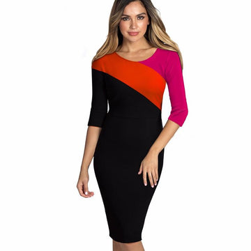 Contrast Color Block Bodycon Fitted Business Dress Verkadi.com