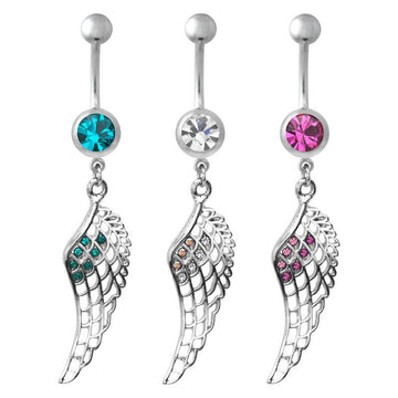 Crystal Hollow Feather Wing Dangle Navel Belly Button Ring