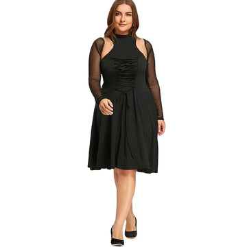 Sexy Mock Neck Gothic Lace Up Cutout Vintage Plus Size Dress Verkadi.com