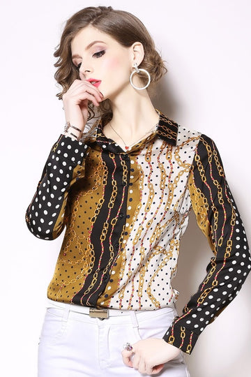 Printed Long Sleeve Chiffon Women Blouses Shirt Top