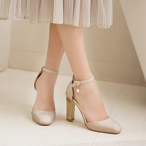 Sexy Glitter Ankle Strap Square High Heels Pumps Sandals Verkadi.com