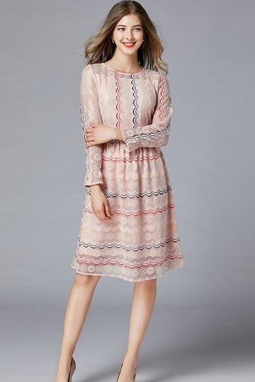 A-line Long Sleeves Lace Plus Size Midi Dress