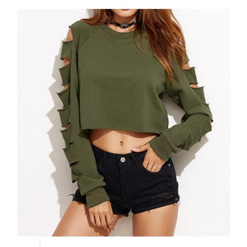 Sexy Hollow Out Long Sleeve Crop Top Sweatshirt Hoodie Verkadi.com