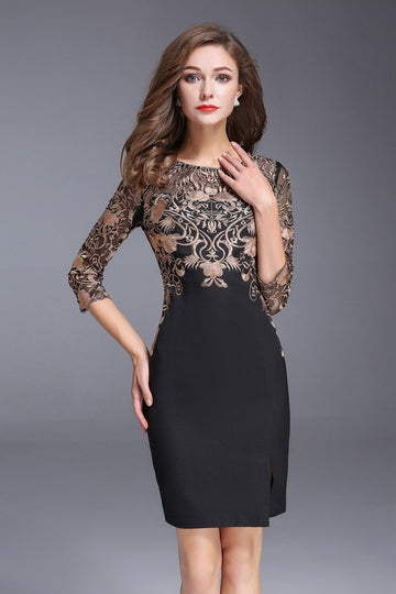 Vintage Embroidery Retro Lace Pencil Midi Dress