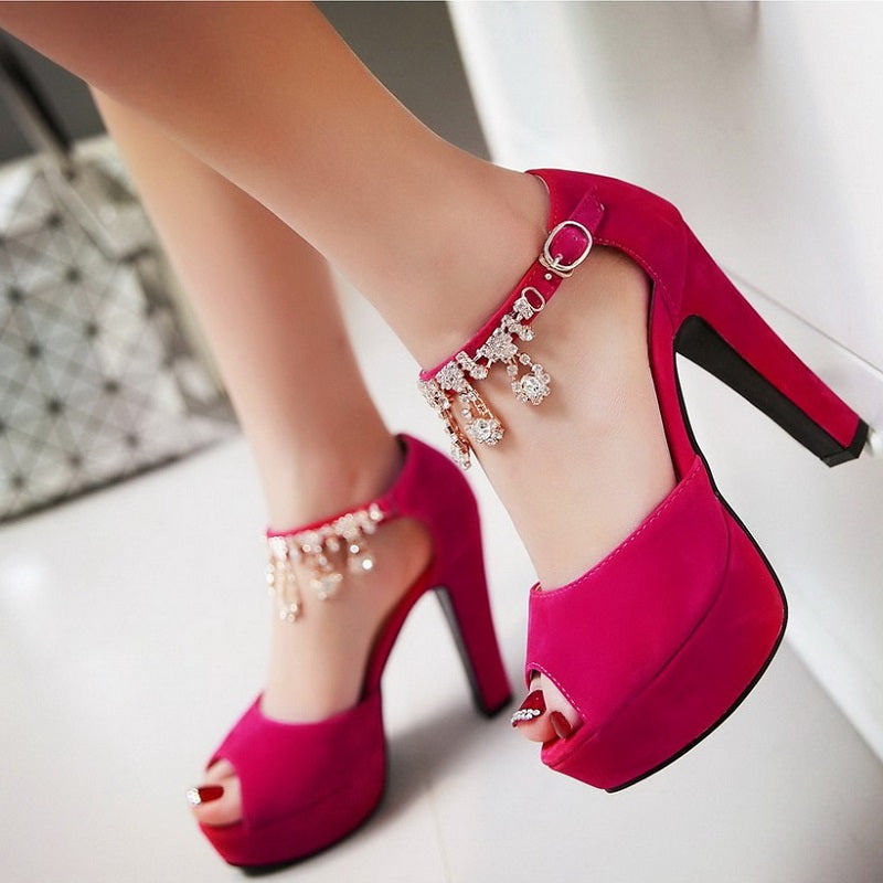 Rhinestones Crystal Peep Toe Women High Heels Sandals