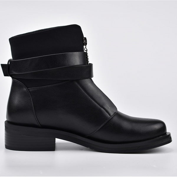 Stylish Buckle Strap Chunky Heel Front Zipper Women Ankle Boots