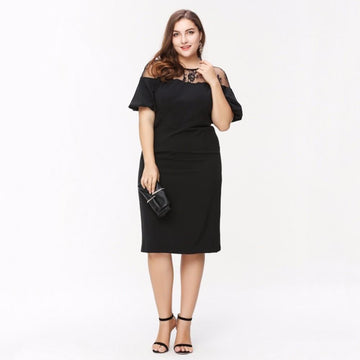 Ruffles Shoulder Lace Patchwork Bodycon PLUS Size Dress Verkadi.com