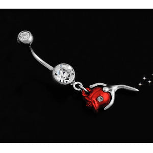 Romantic Red Rose Flower Belly Button Ring