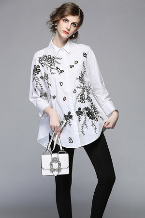 Embroidery Cotton Loose Casual Women's Shirt Top