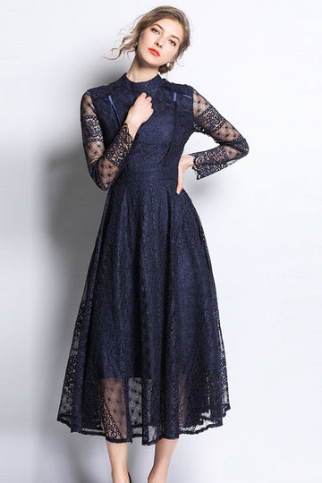Vintage Lace Big Swing A-Line Mid-Calf Dress