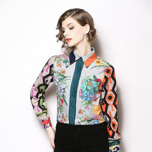 Classy Long Sleeve Printed Brand Runway Shirt Blouse Top Verkadi.com