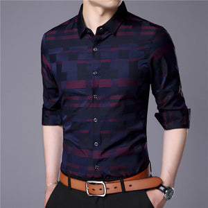 Casual Cotton Plaid Long Sleeve Turn-down Collar Men Shirt