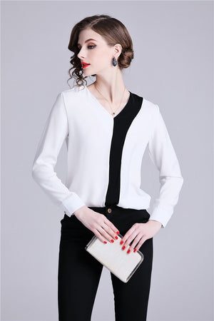 Black White Elegant Women Shirt Top Blouse