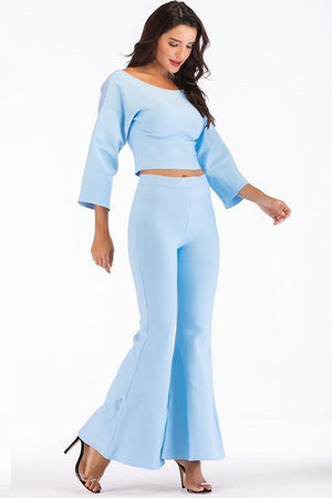 Two Piece Long Sleeve Top & Trousers Flare Dress