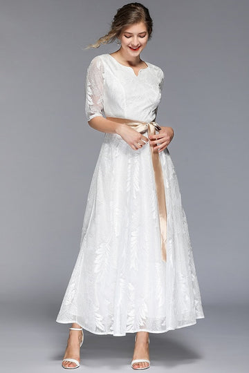 A-Line Lace Long Ankle-Length Maxi Dress
