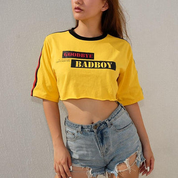 Hip Yellow Half Sleeve O Neck Loose Top Sweatshirt Hoodie Verkadi.com