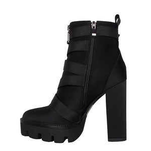 Hip Square Thick High Heel Platform Ankle Boots