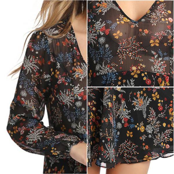 Chiffon Elegant Print Dress.Sexy Casual Chiffon Elegant Print Short Dress - Verkadi