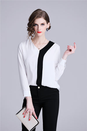 Black White Elegant Women Shirt Top Blouse