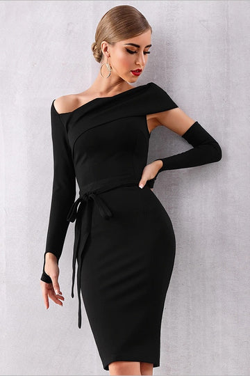 Sexy Hollow Out Black Bodycon Club Party Midi Dress