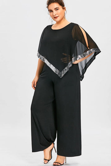 Smart Plus Size Sequined Overlay Wide Leg Jumpsuit Romper Dress