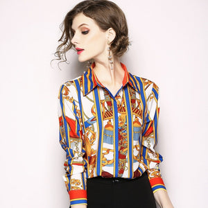 Elegant Runway Designer Long Sleeve Printed Shirt Blouse Verkadi.com