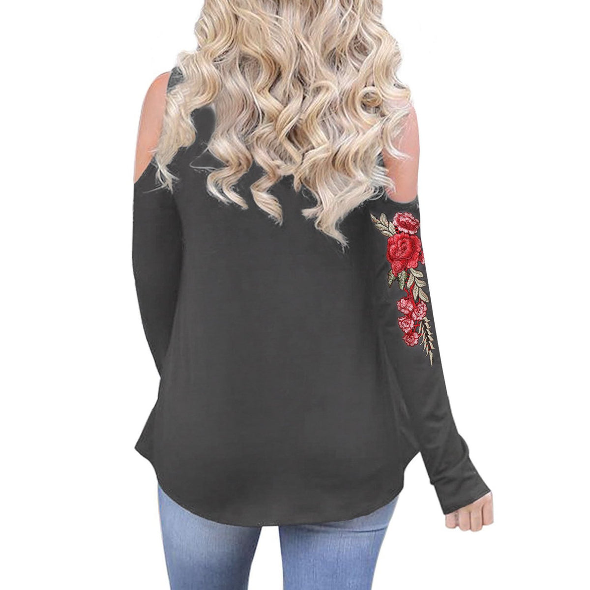 Sexy Cold Shoulder Long Sleeves Floral Embroidery Top – Verkadi